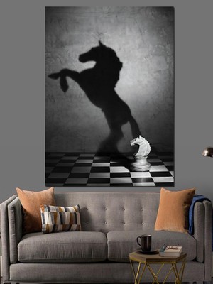 Satranç At ve Gölgesi Dekoratif Kanvas - Mdf Ahşap Tablo
