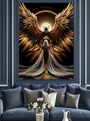 Altın Kanatlı Kuş ve Kadın Dekoratif Kanvas - Mdf Ahşap Tablo