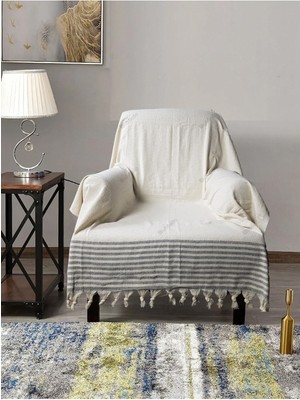 Buldan Işi Kolları Örten Tekli Koltuk Berjer Örtüsü 180X150 Büyük Boy %100 Pamuk Dokuma - Kremgri