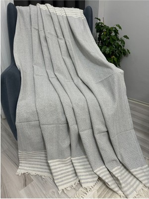 Eko Kollları Örten Buldan Bezi Pamuklu Koltuk Şalı Kanepe Çekyat Örtüsü 170X300 Açık Gri