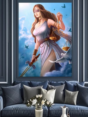 Adalet Heykeli Dekoratif Kanvas - Mdf Ahşap Tablo