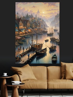 Liman Şehri Dekoratif Kanvas - Mdf Ahşap Tablo
