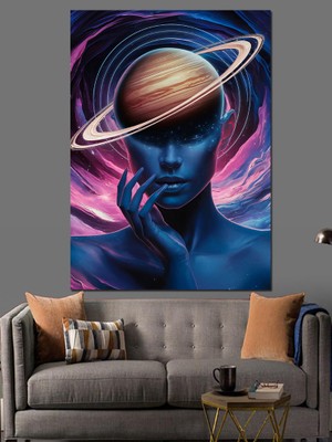 Kadın ve Uzay Dekoratif Kanvas - Mdf Ahşap Tablo