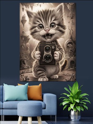 Fotoğrafçı Kedi Dekoratif Kanvas - Mdf Ahşap Tablo