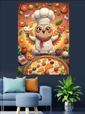 Sevimli Kuş Aşçı Oluyor Dekoratif Kanvas - Mdf Ahşap Tablo