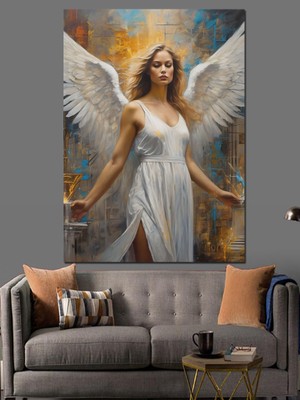 Beyaz Melek Dekoratif Kanvas - Mdf Ahşap Tablo