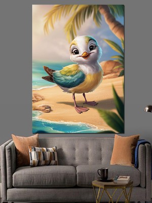 Sahildeki Sevimli Kuş Dekoratif Kanvas - Mdf Ahşap Tablo