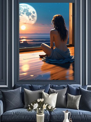 Ay Işığındaki Nü Kadın Dekoratif Kanvas - Mdf Ahşap Tablo