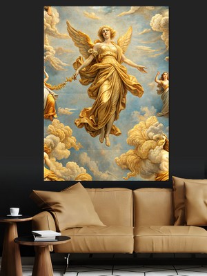 Altın Melek Dekoratif Kanvas - Mdf Ahşap Tablo