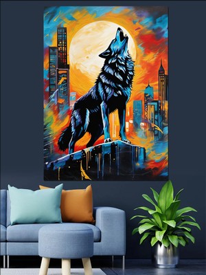 Dolunay ve Bozkurt Dekoratif Kanvas - Mdf Ahşap Tablo