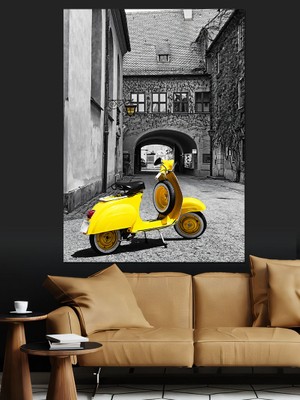 Sarı Vespa Scooter Dekoratif Kanvas - Mdf Ahşap Tablo