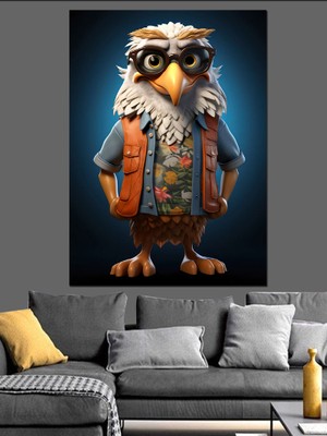 Gözlüklü Çizgi Film Kartal Dekoratif Kanvas - Mdf Ahşap Tablo