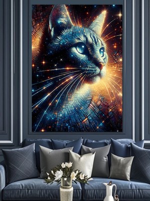 Uzay ve Kedi Dekoratif Kanvas - Mdf Ahşap Tablo