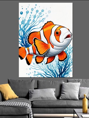 Palyaço Balığı ve Mercanlar Dekoratif Kanvas - Mdf Ahşap Tablo