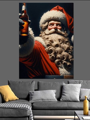 Bira Dağıtan Noel Baba Dekoratif Kanvas - Mdf Ahşap Tablo