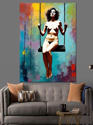 Salıncaktaki Nü Kadın Dekoratif Kanvas - Mdf Ahşap Tablo