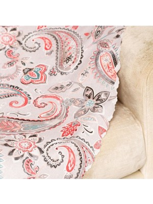 Gri Zemin Üzerine Baskılı Şal Desen Dokuma Kadife Dijital Baskılı Standart Koltuk Şalı