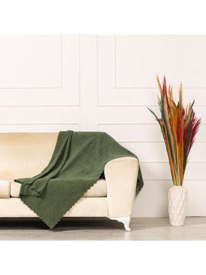 Yeşil Dokuma Kadife Şönil Düz Kumaş Çift Taraflı Koltuk Şalı Örtüsü Battal Boy 175X300CM