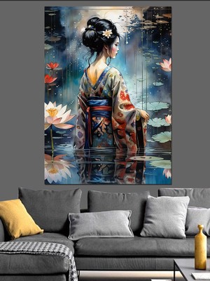 Göldeki Japon Kadın Dekoratif Kanvas - Mdf Ahşap Tablo