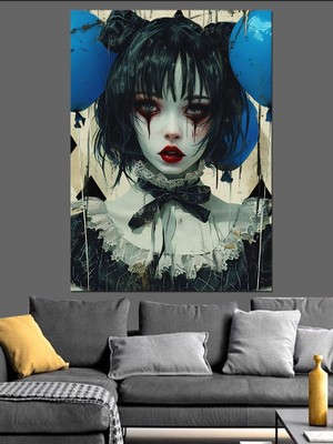 Mavi Balonlar ve Kız Dekoratif Kanvas - Mdf Ahşap Tablo