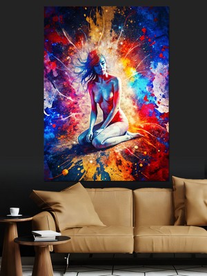 Nü Kadın Yerde Oturuyor Dekoratif Kanvas - Mdf Ahşap Tablo