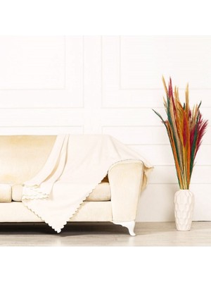 Kırık Beyazdokuma Kadife Şönil Düz Kumaş Çift Taraflı Standart Koltuk Şalı