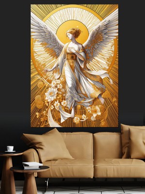Altın Kanatlı Melek Kadın Dekoratif Kanvas - Mdf Ahşap Tablo