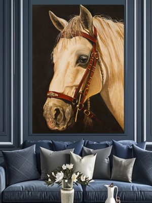 Beyaz Asil At Dekoratif Kanvas - Mdf Ahşap Tablo