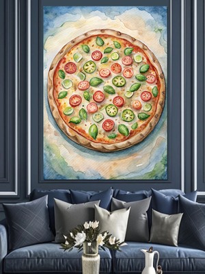 Pizza Temalı Dekoratif Kanvas - Mdf Ahşap Tablo