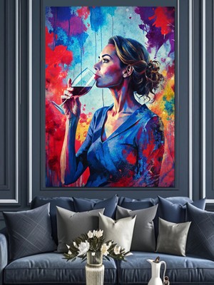 Şarap Içen Kadın Dekoratif Kanvas - Mdf Ahşap Tablo