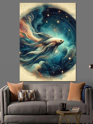 Balık Burcu Dekoratif Kanvas - Mdf Ahşap Tablo