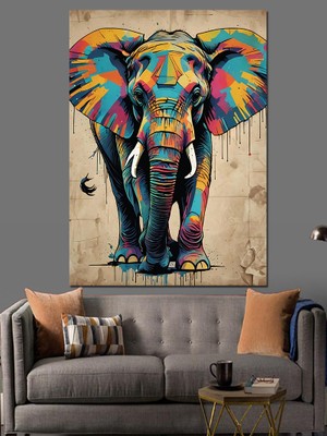 Renkli Fil Dekoratif Kanvas - Mdf Ahşap Tablo