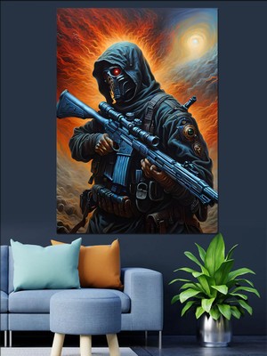 Maskeli Asker Dekoratif Kanvas - Mdf Ahşap Tablo