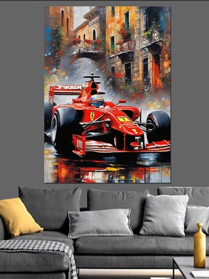 Formula 1 Aracı Dekoratif Kanvas - Mdf Ahşap Tablo