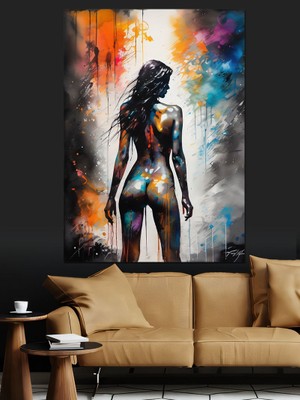 Renkli Nü Kadın Dekoratif Kanvas - Mdf Ahşap Tablo