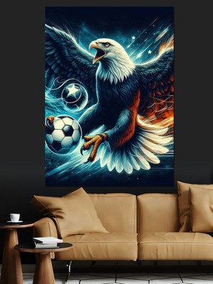 Futbol ve Siyah Beyaz ve Kartal Dekoratif Kanvas - Mdf Ahşap Tablo