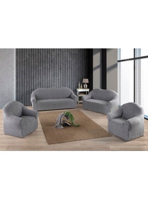 Gerbera Jakarlı Ağaç Kabuğu Koltuk Örtüsü Takımı 3 2 1 1 Gri