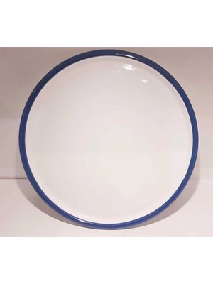 Es Dekor Emaye Pizza Tabak 30 cm Lacivert Mutfak Pişirme Ürün Beyaz Lacivert Kenar Batlı Çelik Sac 1 Adet