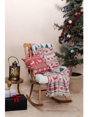 %100 Pamuk Yılbaşı Throw & Yılbaşı Kırlent Seti