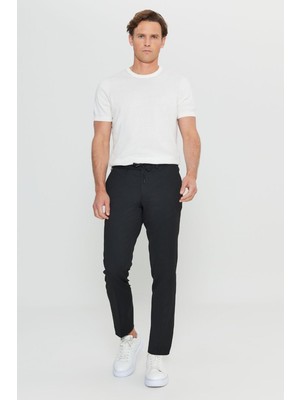 Beli Bağlamalı Yan Cepli Casual Slim Fit Dar Kesim Siyah Pantolon