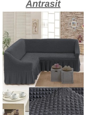 Bürümcük L Köşe Koltuk Örtüsü. Etekli Streç Esnek Lastikli, Kollu Köşe Kılıfı.