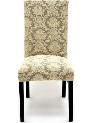 Jakarlı Likralı Sandalye Kılıfı Sütlü Kahve Rengi Sandalye Örtü