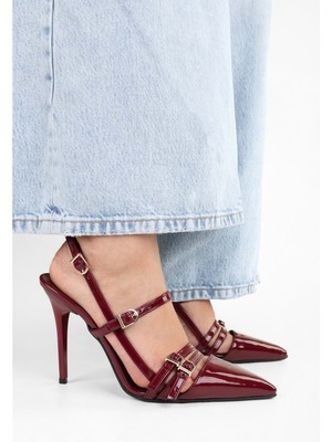 Kadın Jasmin Bordo Rugan Kemer Tokalı Stiletto