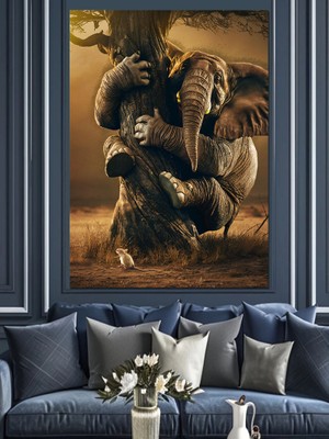 Saklanan Fil Dekoratif Kanvas - Mdf Ahşap Tablo