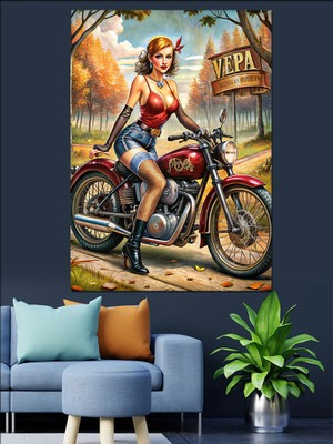 Motorcu Kız Dekoratif Kanvas - Mdf Ahşap Tablo
