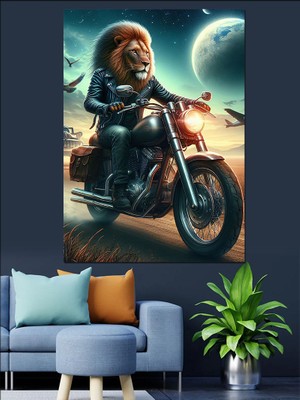 Aslan ve Chopper Dekoratif Kanvas - Mdf Ahşap Tablo