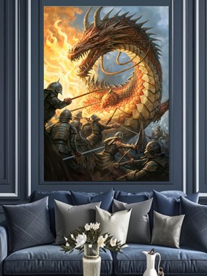 Ejderhaların Savaşı Dekoratif Kanvas - Mdf Ahşap Tablo