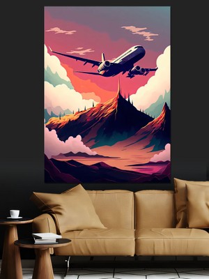 Bulutların Üzerindeki Uçak Dekoratif Kanvas - Mdf Ahşap Tablo
