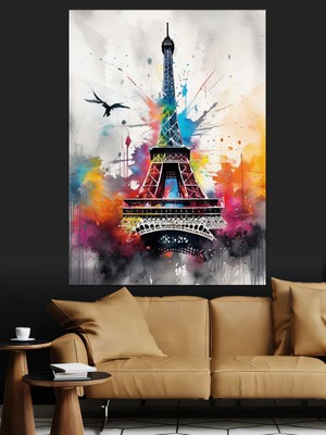Suluboya Eyfel Kulesi Dekoratif Kanvas - Mdf Ahşap Tablo