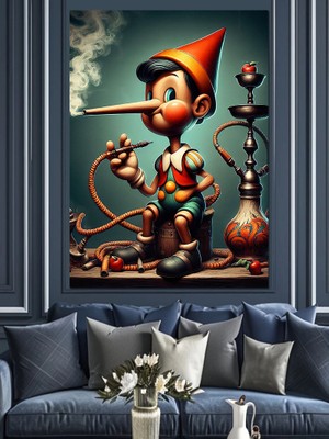 Nargile Içen Pinokyo Dekoratif Kanvas - Mdf Ahşap Tablo